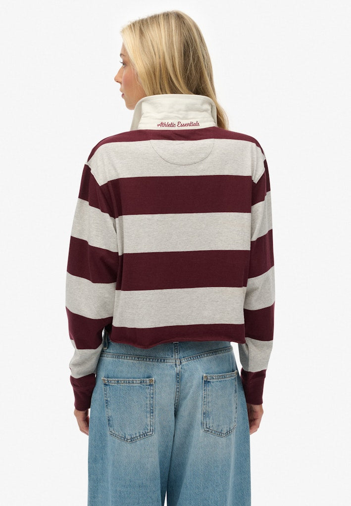 Superdry Ladies Ath Ess Cropped Stripe Rugby-Glacier Grey Marl/port Red Str Glacier Grey Marl/Port Red Str side view