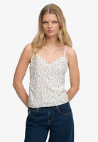Superdry Ladies Cotton Cami Top-Off White Ditsy Floral Off White Ditsy Floral front view