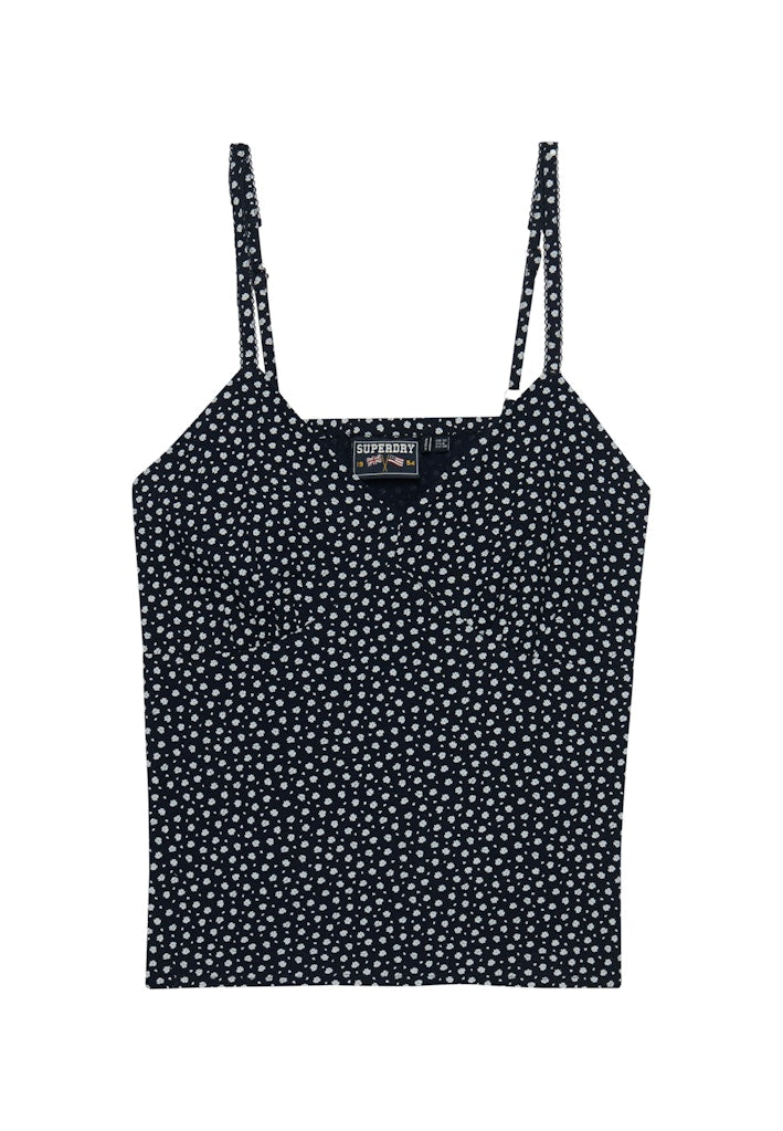 Superdry Cotton Cami Top in Eclipse Navy Ditsy Hearts front view
