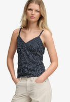 Superdry Cotton Cami Top in Eclipse Navy Ditsy Hearts angled model view