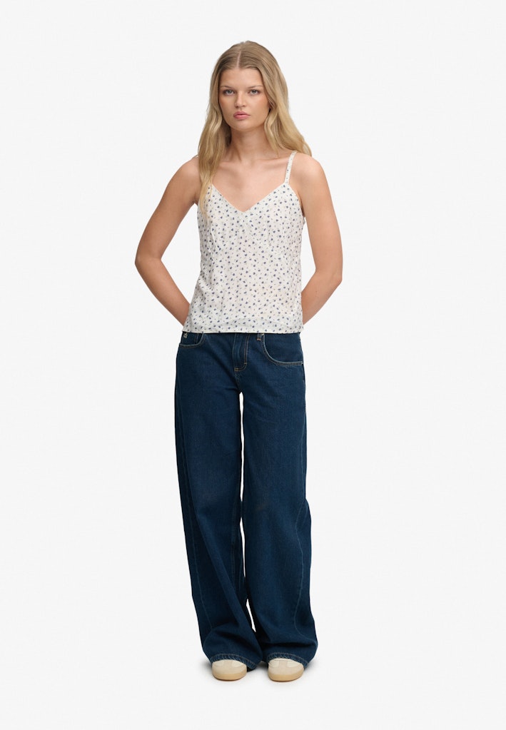 Superdry Cotton Cami Top in Off White Ditsy Floral full length model view