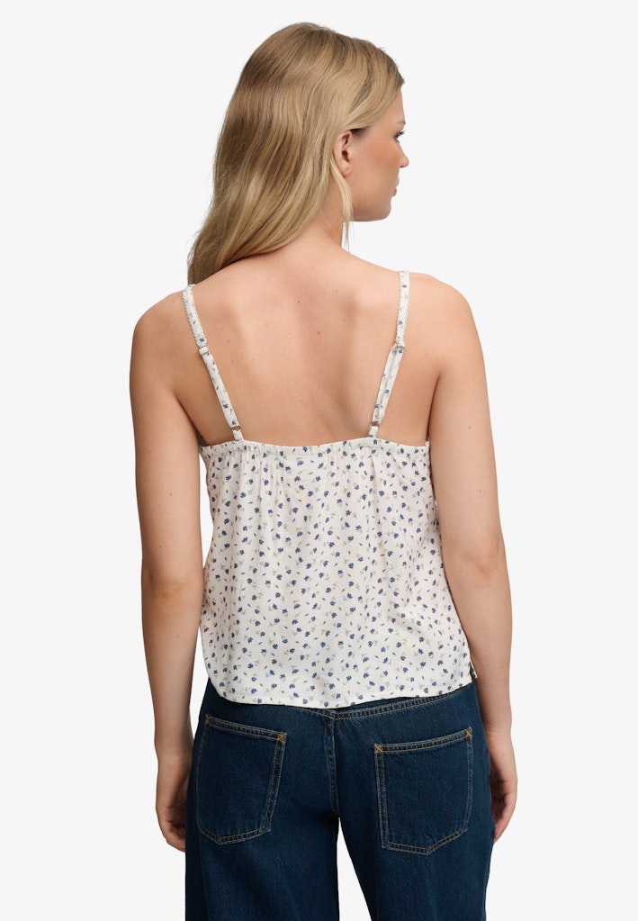 Superdry Cotton Cami Top in Off White Ditsy Floral back model view