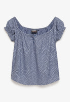 Superdry Ladies Short Sleeve 1/2 Button Woven Top-Tidal Blue Ditsy Hearts Tidal Blue Ditsy Hearts flat front view