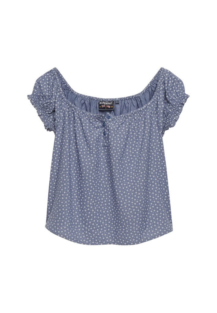 Front view of the Superdry Short Sleeve 1 2 Button Woven Top (3)