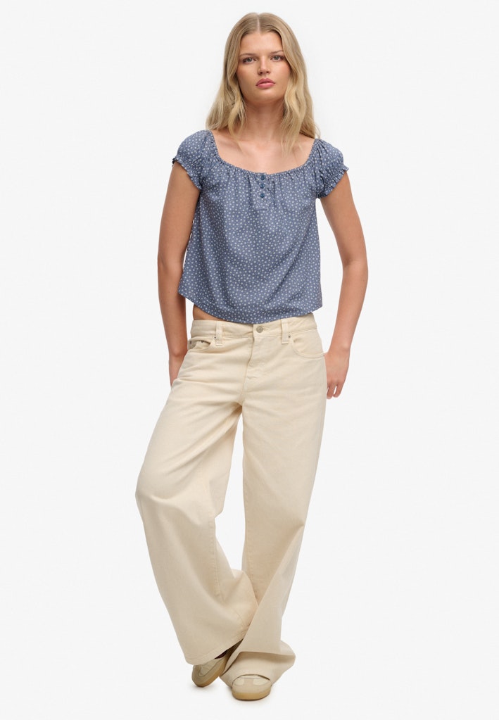 Front view of the Superdry Short Sleeve 1 2 Button Woven Top (5)