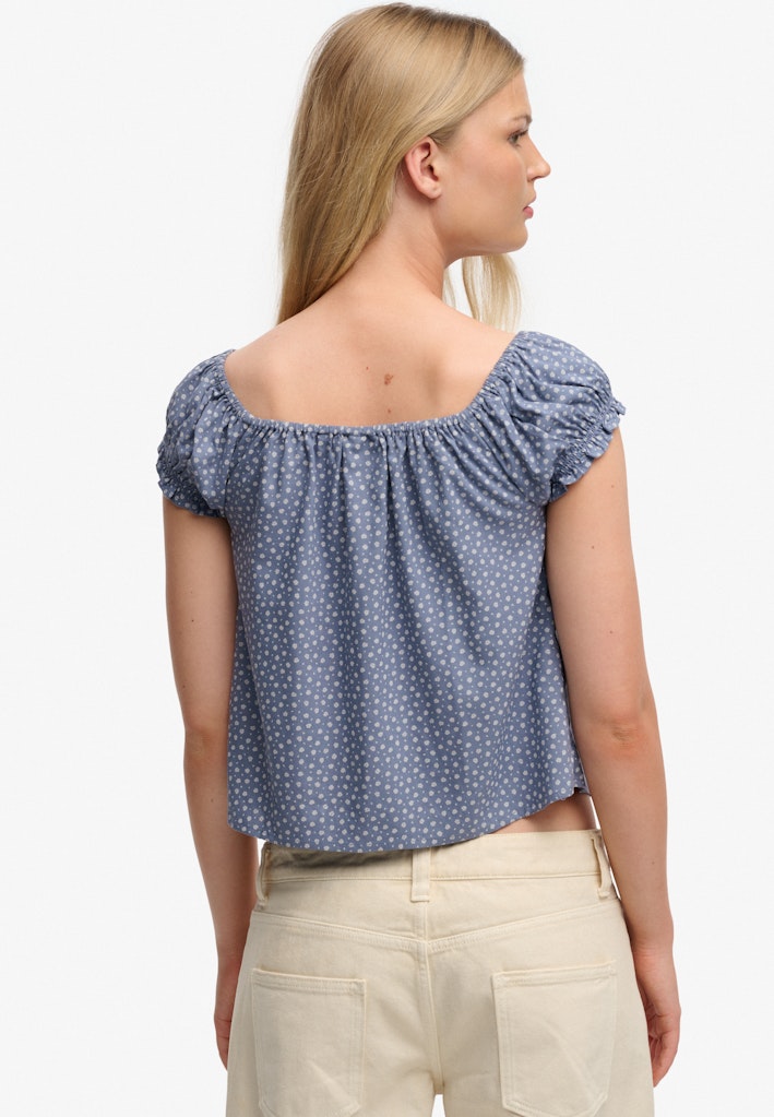 Superdry Ladies Short Sleeve 1/2 Button Woven Top-Tidal Blue Ditsy Hearts Tidal Blue Ditsy Hearts side view