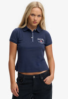 Superdry Ladies Ath Ess Graphic Polo- Navy Navy front view
