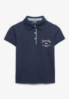 Superdry Ladies Ath Ess Graphic Polo- Navy Navy model front view