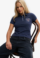Superdry Ladies Ath Ess Graphic Polo- Navy Navy flat front view