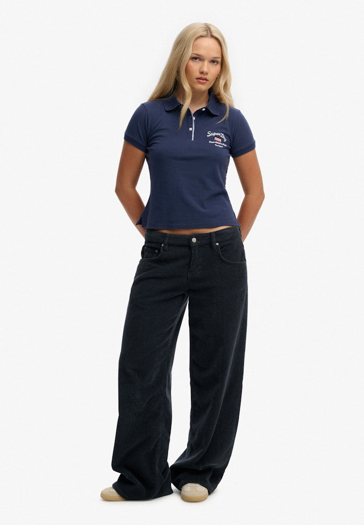 Superdry Ladies Ath Ess Graphic Polo  Navy short sleeve front view
