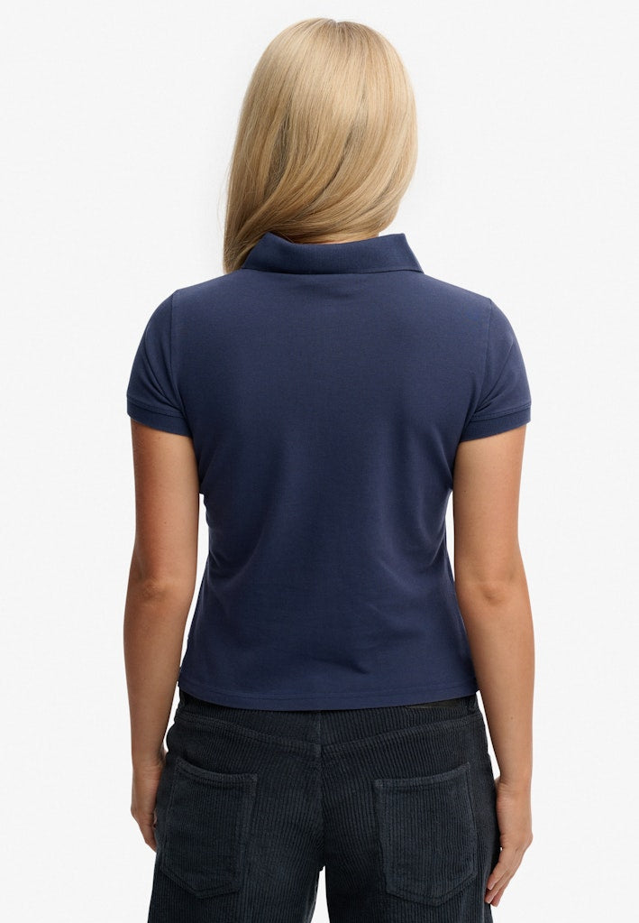 Superdry Ladies Ath Ess Graphic Polo  Navy short sleeve polo back view