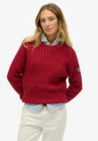 Superdry Slouchy Cable Knit in Bordeaux Red on model