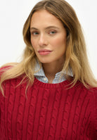 Superdry Slouchy Cable Knit in Bordeaux Red upper body view
