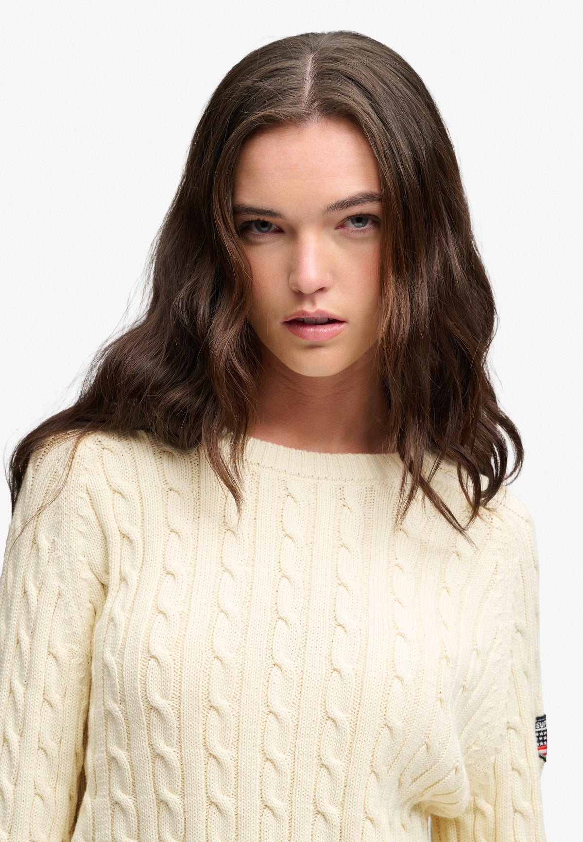 Superdry Slouchy Cable Knit in Natural White upper body view