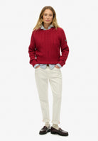 Superdry Slouchy Cable Knit in Bordeaux Red full length view
