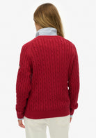 Superdry Slouchy Cable Knit in Bordeaux Red back view on model