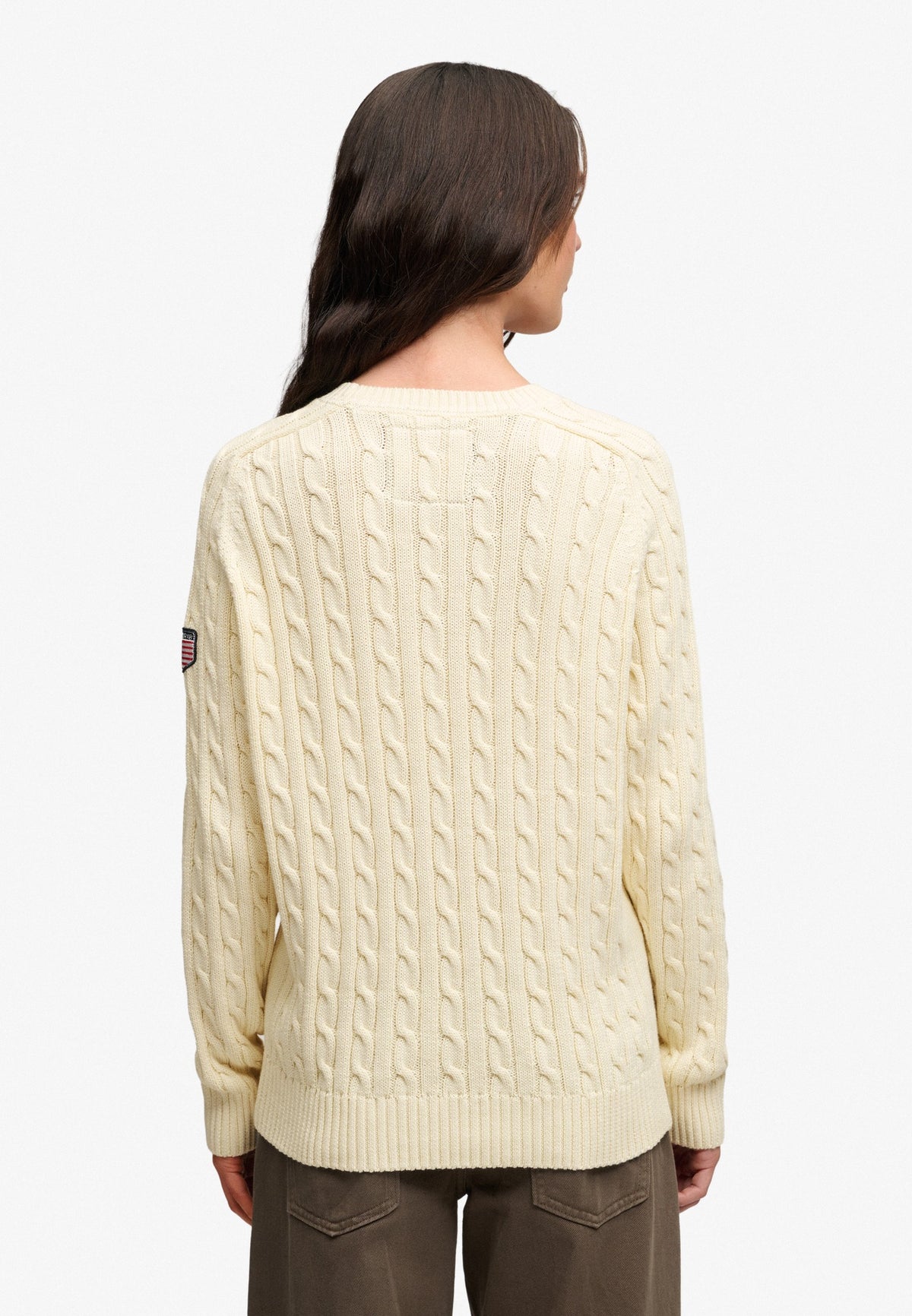 Superdry Slouchy Cable Knit in Natural White back view on model