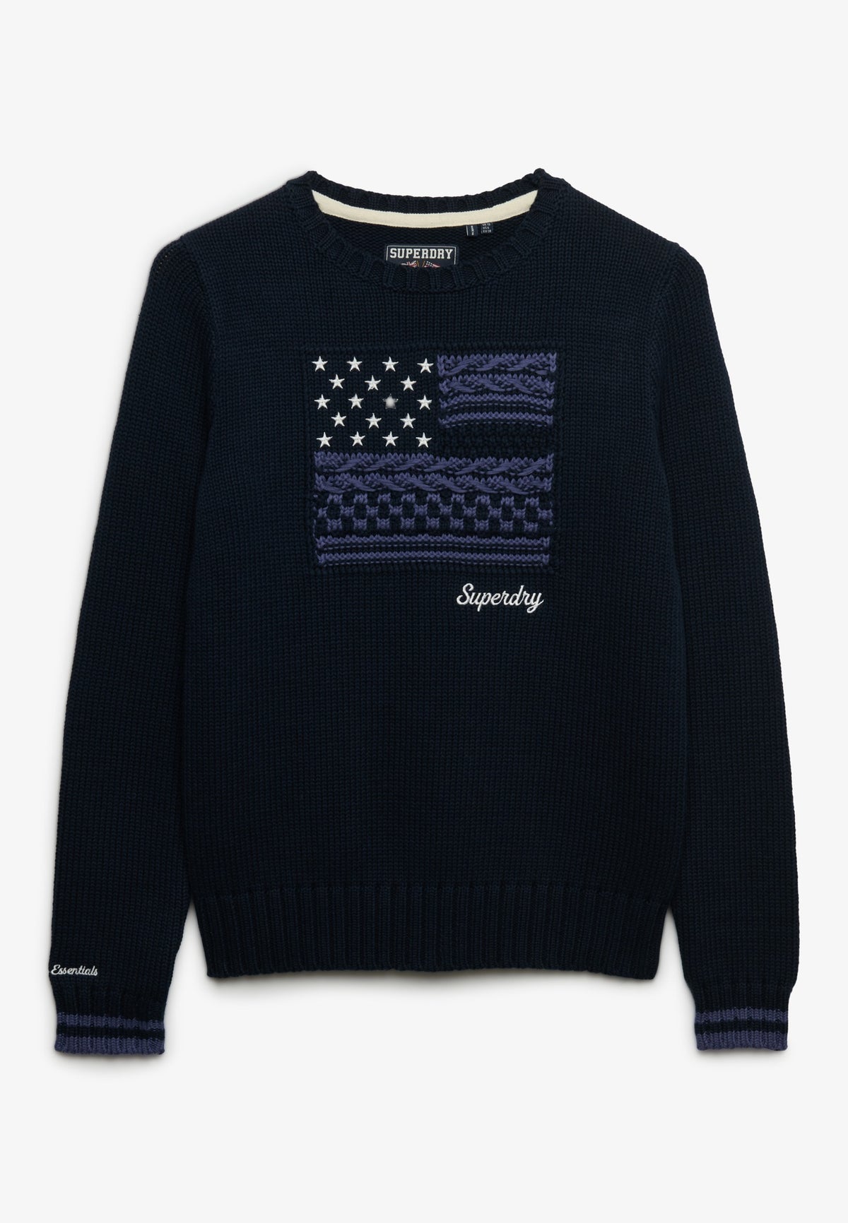 Superdry Statement Cable Flag Knit in Eclipse Navy front view