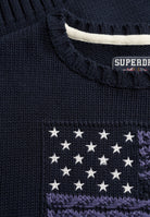 Superdry Statement Cable Flag Knit in Eclipse Navy knit pattern detail