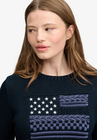 Superdry Statement Cable Flag Knit in Eclipse Navy on model