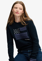 Superdry Statement Cable Flag Knit in Eclipse Navy seated view