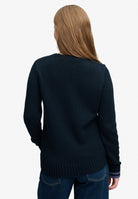 Superdry Statement Cable Flag Knit in Eclipse Navy back view on model