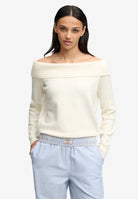 Superdry Bardot Knitted Jumper in Desert Bone Off White on model