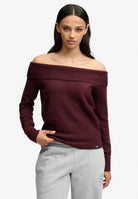 Superdry Bardot Knitted Jumper in Port Red front view