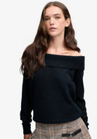 Superdry Bardot Knitted Jumper in Eclipse Navy on model