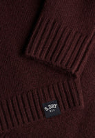 Superdry Bardot Knitted Jumper in Port Red collar and logo patch detail