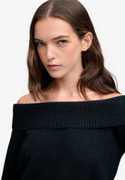 Superdry Bardot Knitted Jumper in Eclipse Navy off-shoulder ribbed neckline