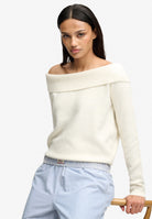 Superdry Bardot Knitted Jumper in Desert Bone Off White upper body view