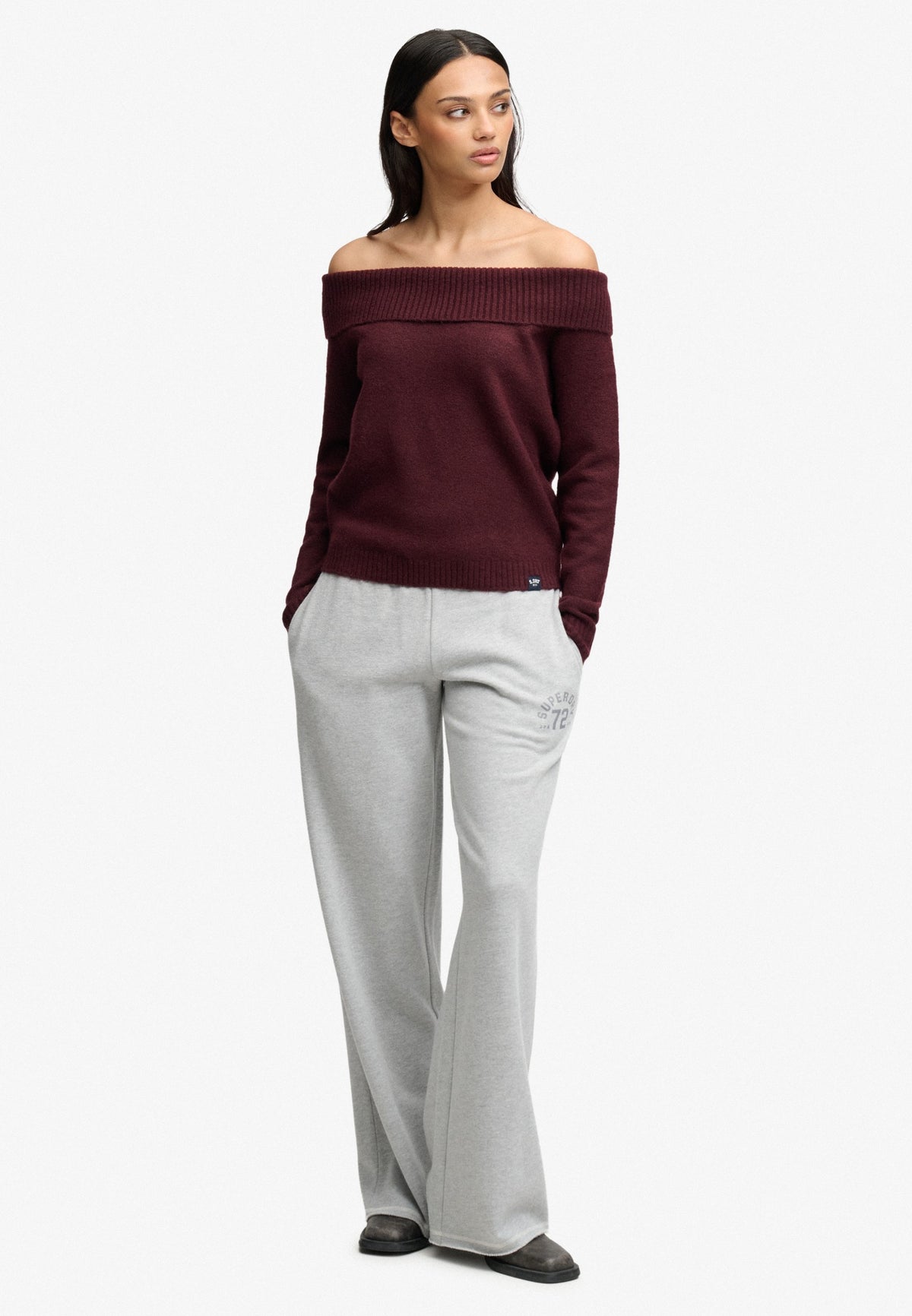 Superdry Bardot Knitted Jumper in Port Red side view