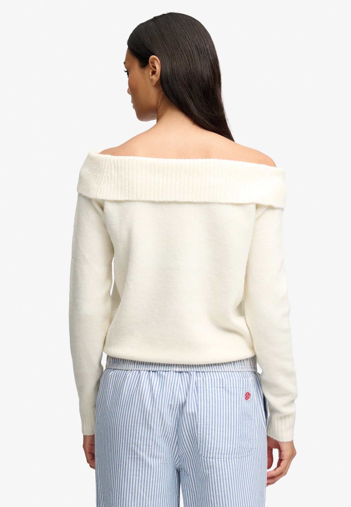 Superdry Bardot Knitted Jumper in Desert Bone Off White back view on model