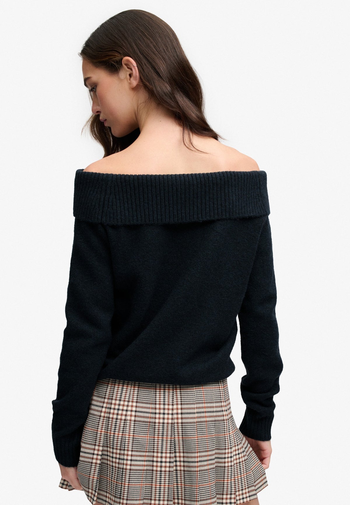 Superdry Bardot Knitted Jumper in Eclipse Navy back view on model