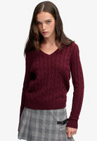 Superdry Wool Blend Cable V Neck in Port Marl on model