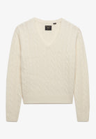 Superdry Wool Blend Cable V Neck in Cream front view