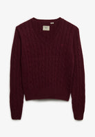 Superdry Wool Blend Cable V Neck in Port Marl front view