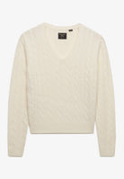 Superdry Wool Blend Cable V Neck in Cream angled view