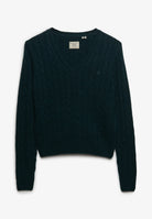 Superdry Wool Blend Cable V Neck in Pine Green Marl side view