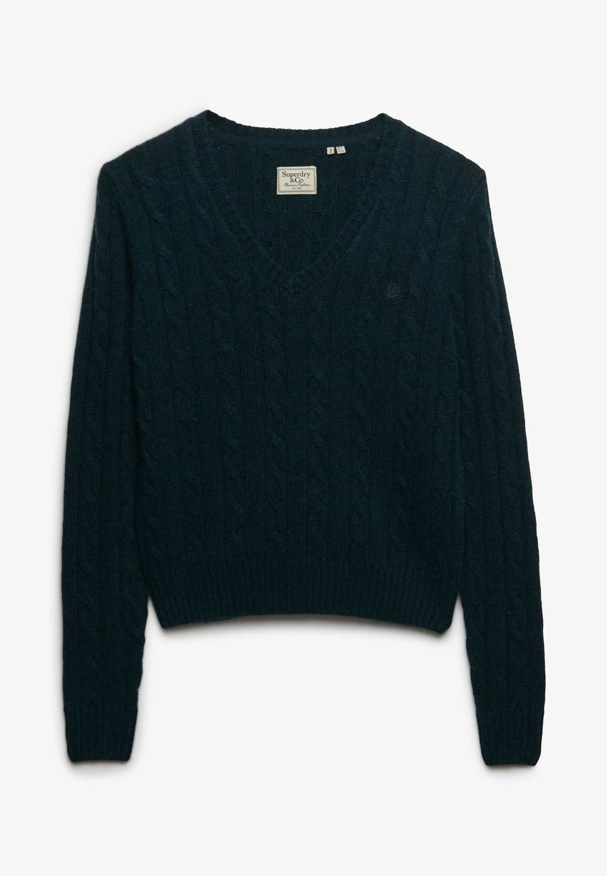 Superdry Wool Blend Cable V Neck in Pine Green Marl side view