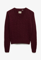 Superdry Wool Blend Cable V Neck in Port Marl angled view