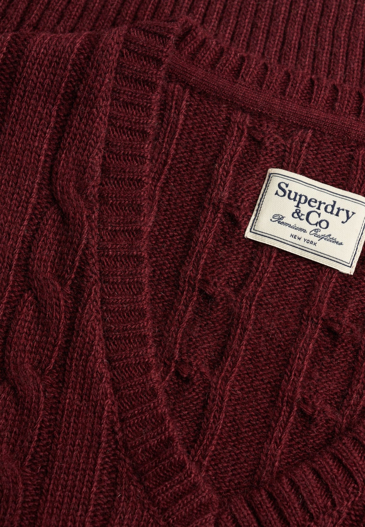 Superdry Wool Blend Cable V Neck in Port Marl cable knit detail