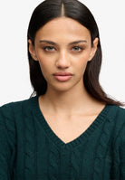 Superdry Wool Blend Cable V Neck in Pine Green Marl cable knit v-neck