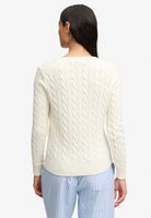 Superdry Wool Blend Cable V Neck in Cream back view on model