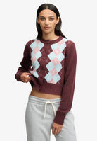 Superdry Argyle Cardigan in Aubergine Purple on model