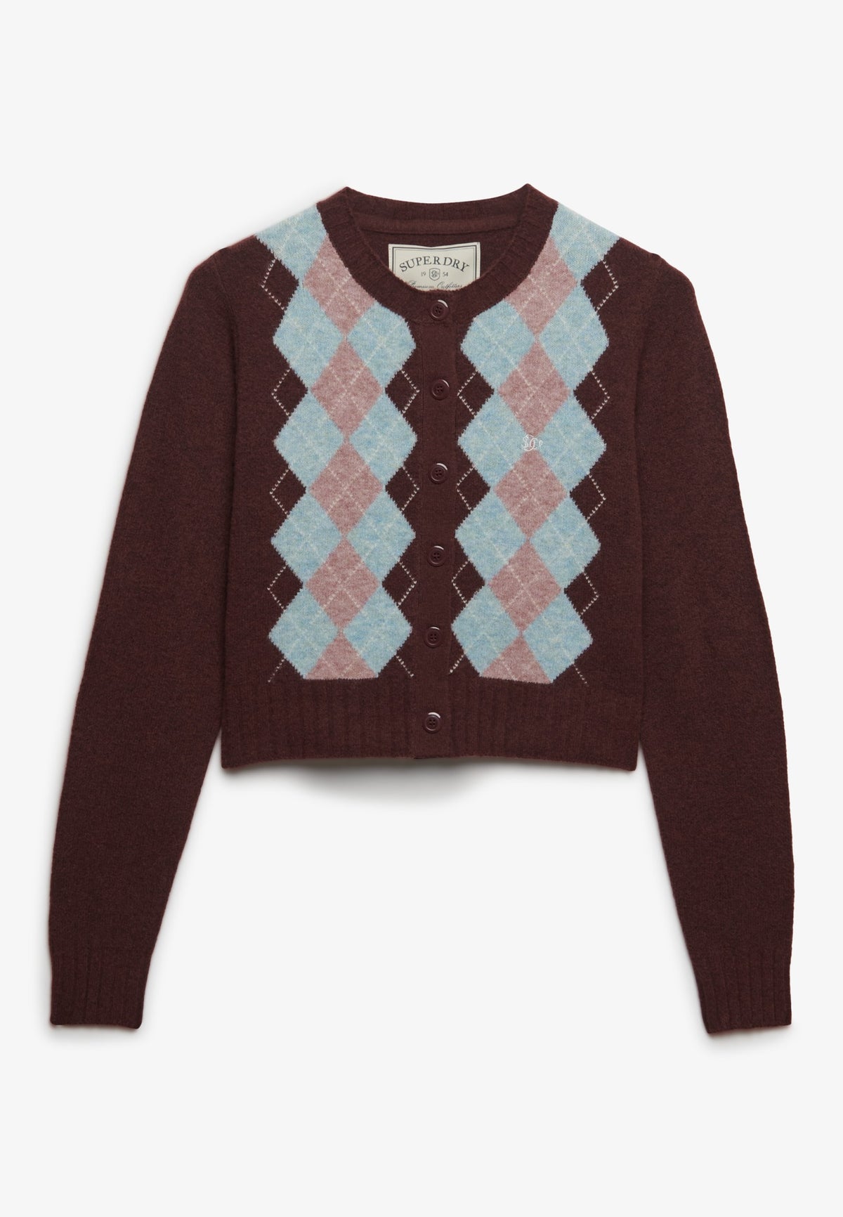 Superdry Argyle Cardigan in Aubergine Purple front view