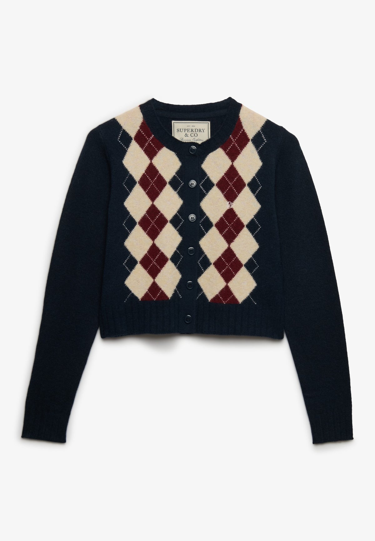 Superdry Argyle Cardigan in Navy front view