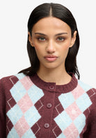Superdry Argyle Cardigan in Aubergine Purple upper body view