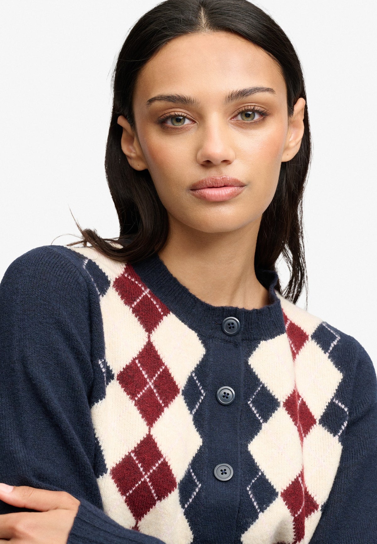 Superdry Argyle Cardigan in Navy upper body view